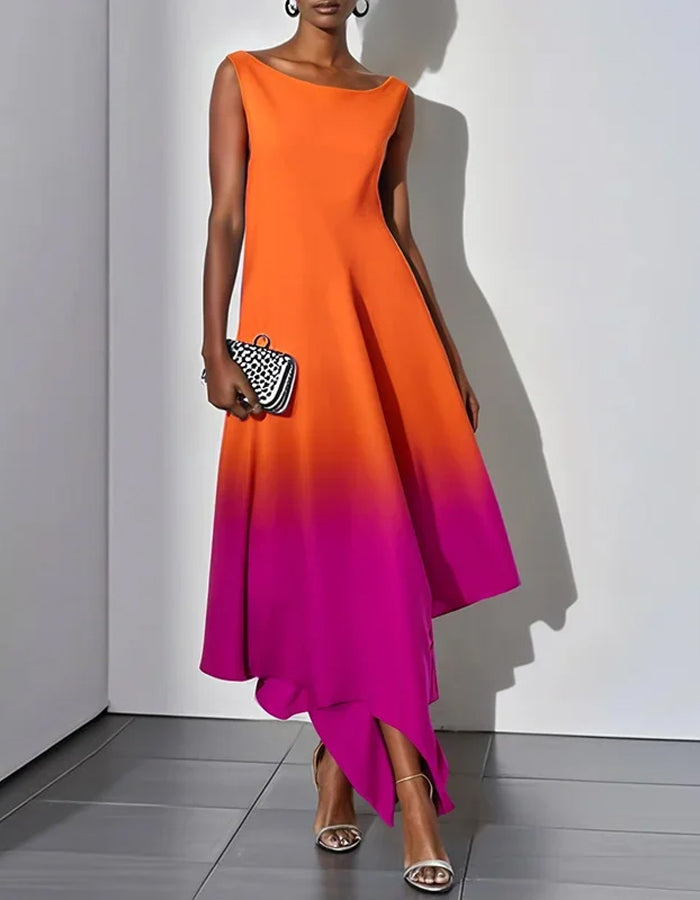 Elegantes Ombre-Satin-Kleid mit asymmetrischem Saum  