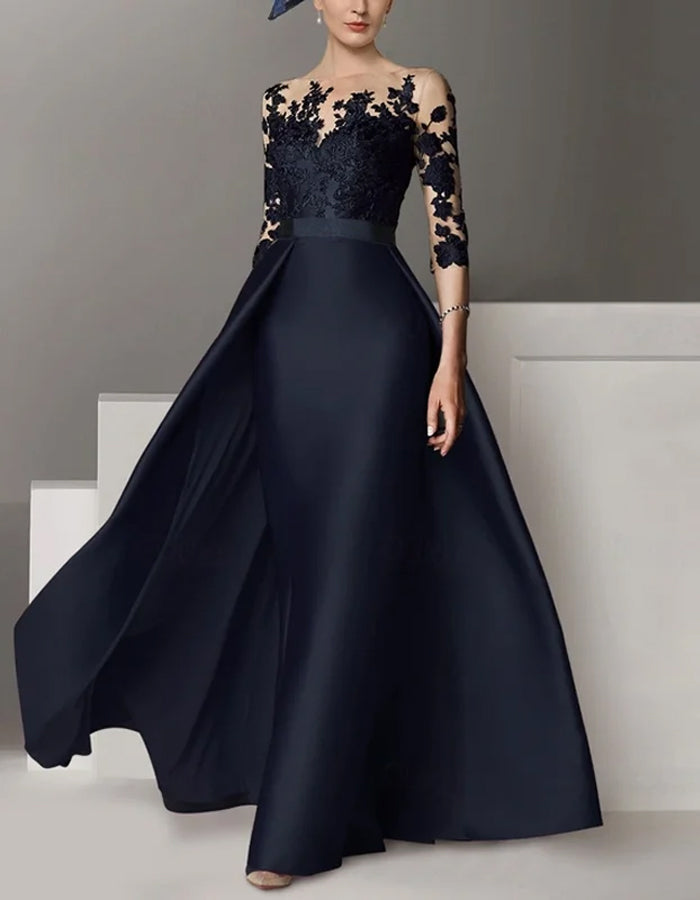Vestido maxi de color sólido con delicado patrón de encaje floral