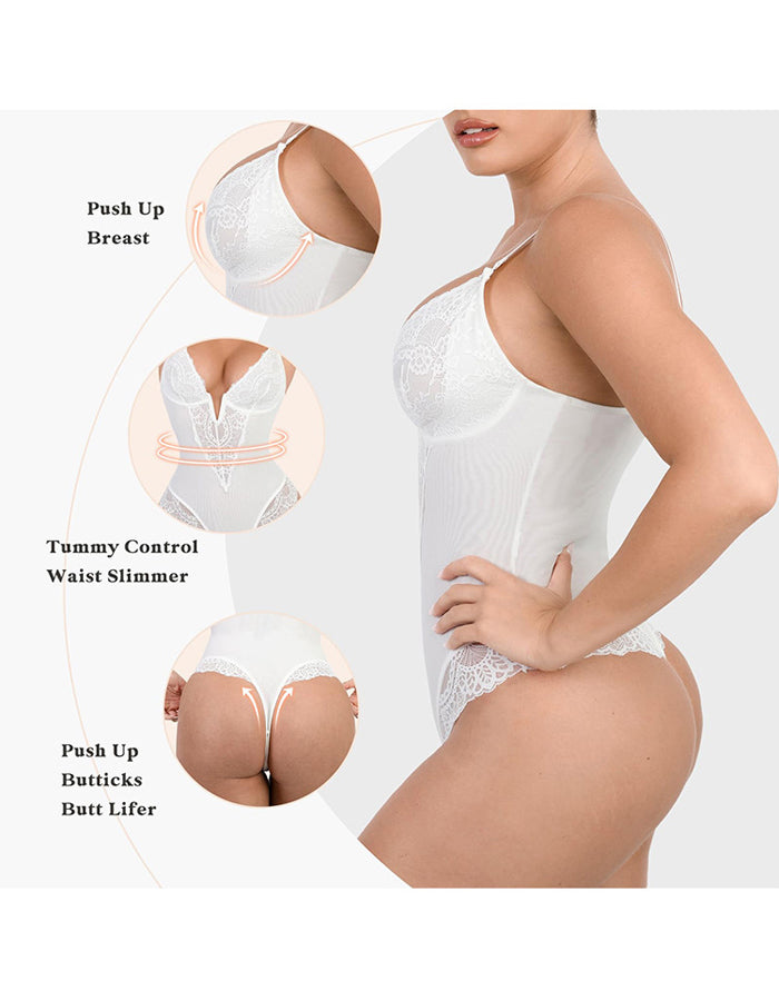 Body en dentelle respirant avec contrôle du ventre et effet lifting des hanches