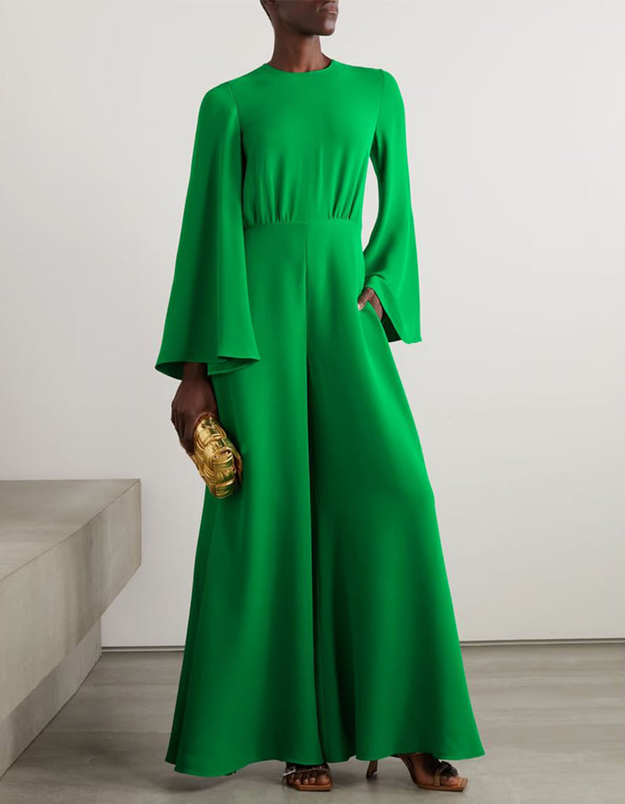 Groene jumpsuit met ronde hals en wijde mouwen