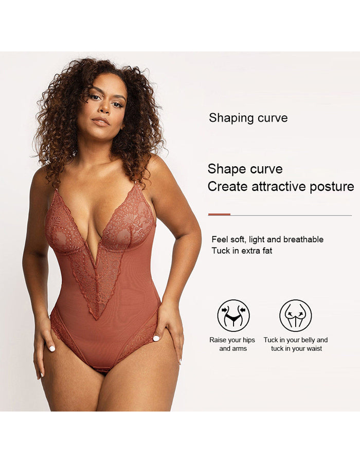 Body en dentelle respirant avec contrôle du ventre et effet lifting des hanches