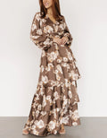 Mocha Satin Print Maxi Dress