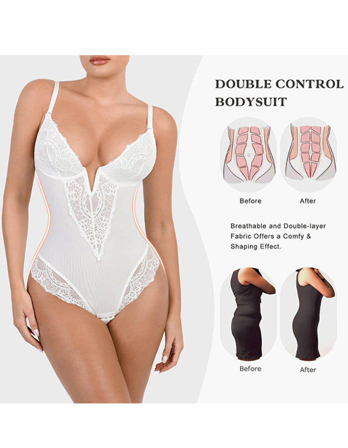 Body en dentelle respirant avec contrôle du ventre et effet lifting des hanches