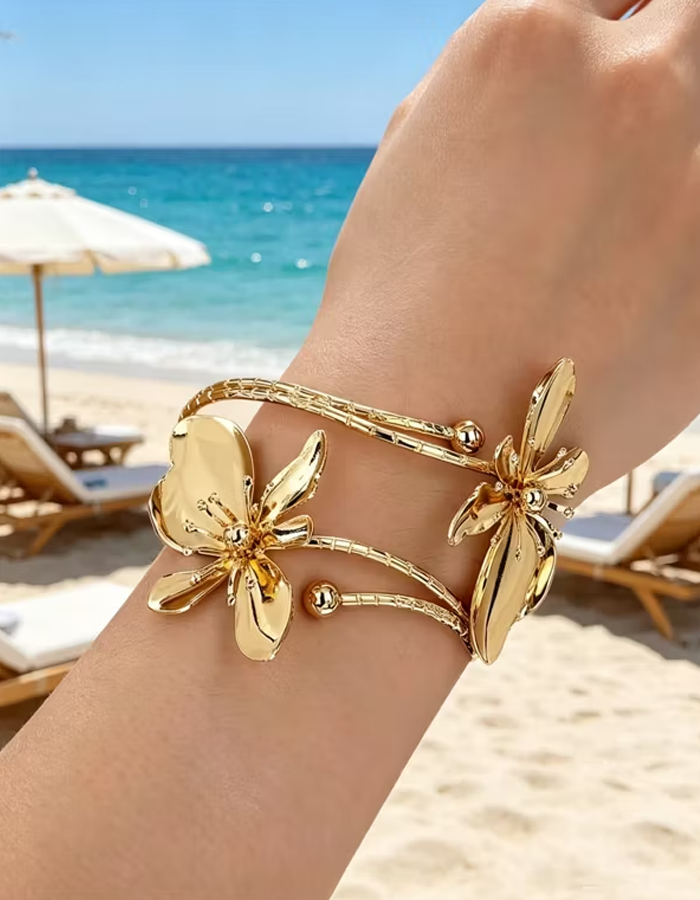 Flowers Enamel Spring Open Bracelet