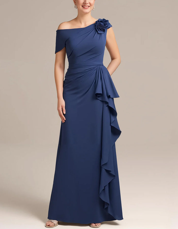Vestido maxi azul escuro com flores 3D