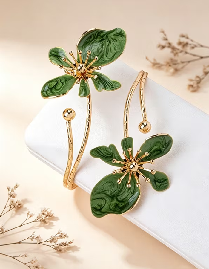 Flowers Enamel Spring Open Bracelet
