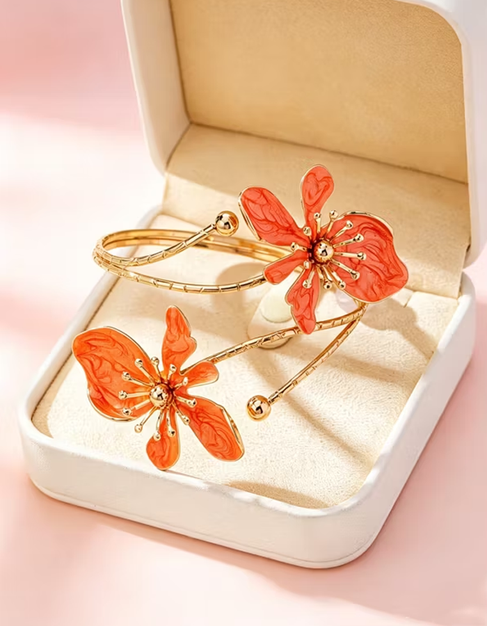Flowers Enamel Spring Open Bracelet