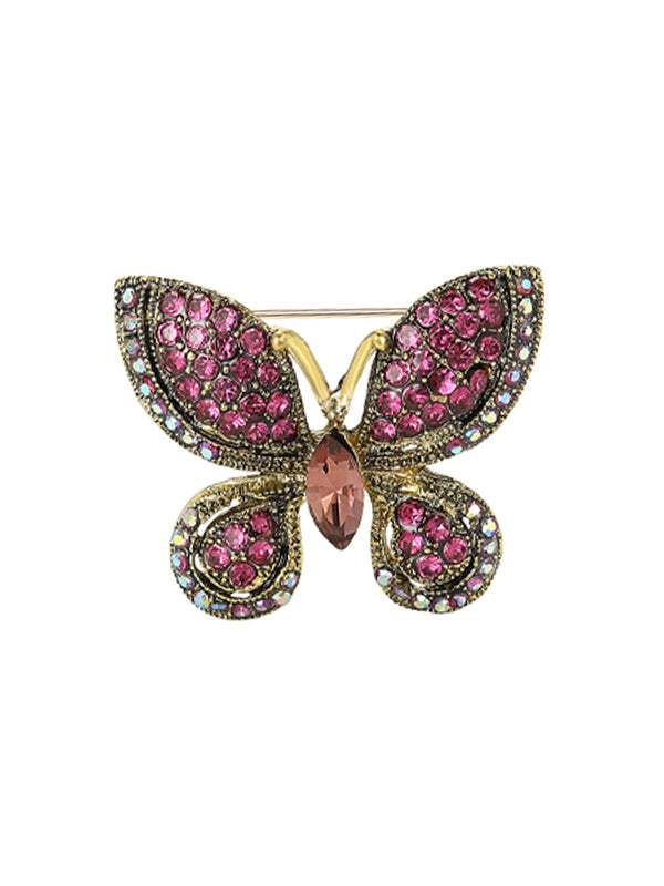 Broche exquisito de aleación con piedras de imitación en forma de mariposa