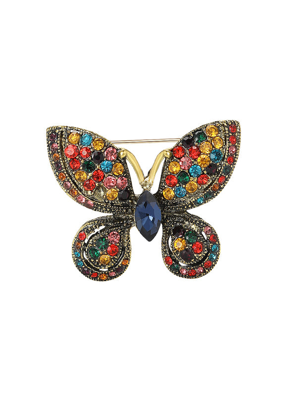 Broche exquisito de aleación con piedras de imitación en forma de mariposa