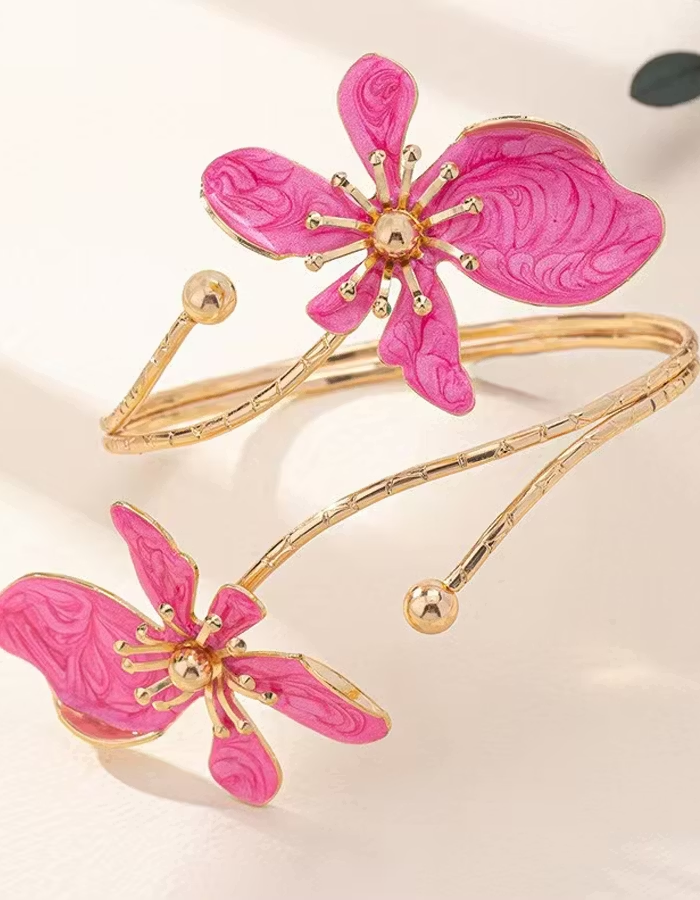 Flowers Enamel Spring Open Bracelet