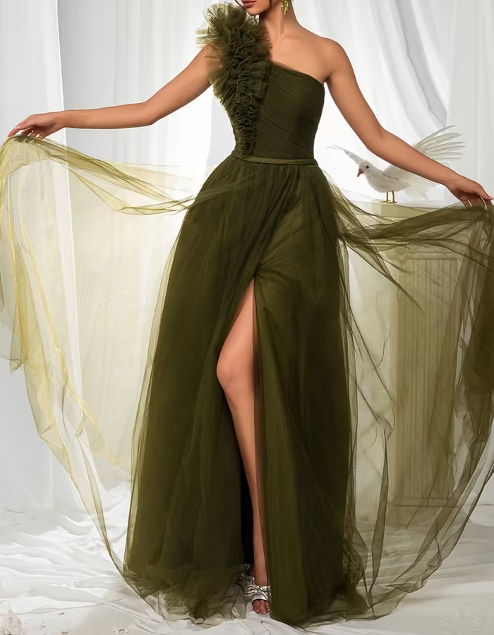 Ein-Schulter-Chiffon-Maxikleid