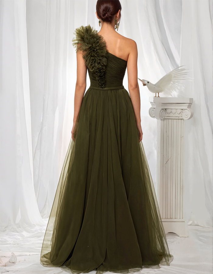 Ein-Schulter-Chiffon-Maxikleid