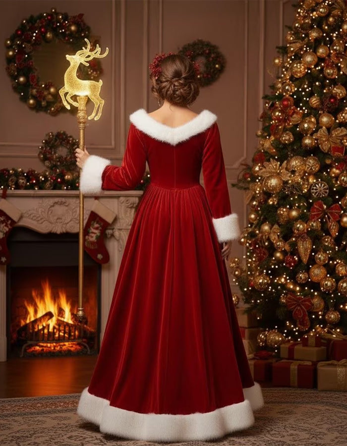 Vestido largo maxi burdeos de terciopelo para Navidad