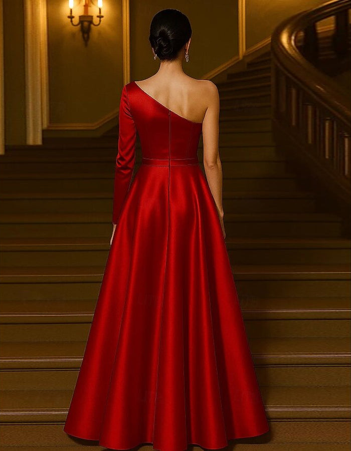 Rochie maxi uni cu un umăr și decor 3D cu flori