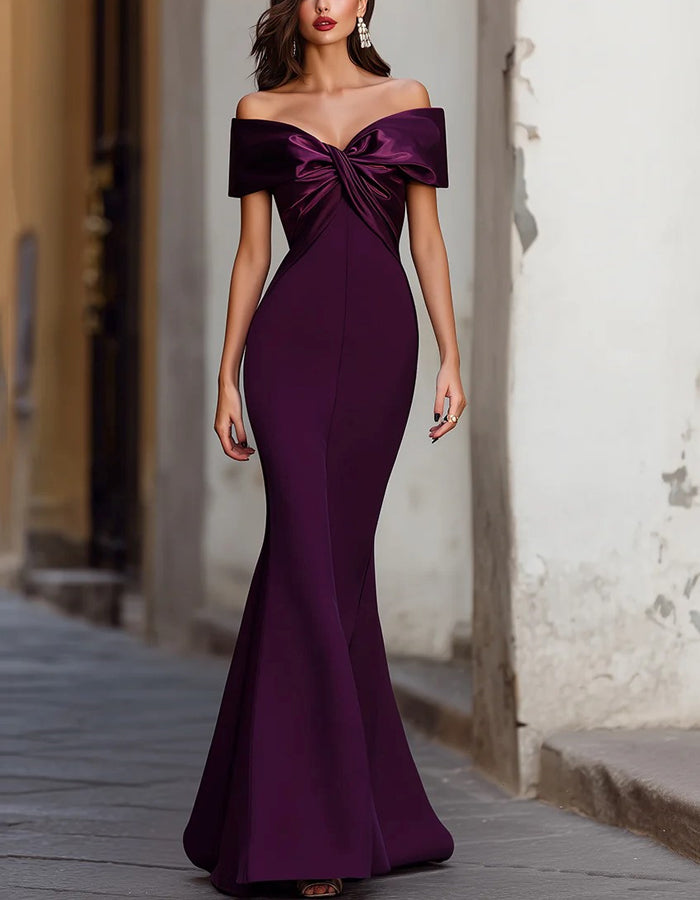 Einfarbiges, eng anliegendes Maxikleid mit schulterfreiem Fishtail-Design