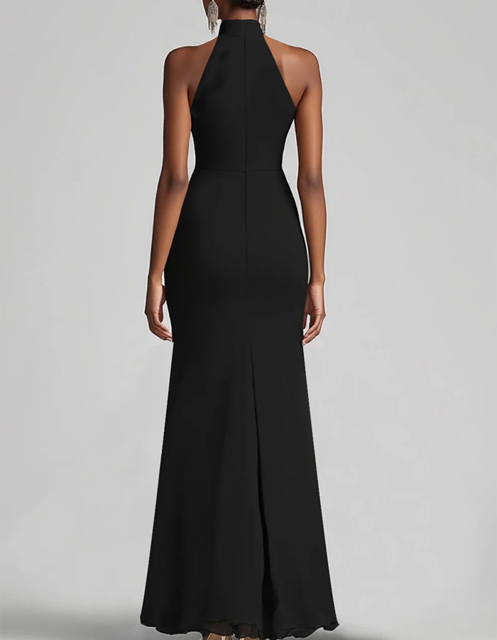 Maxikleid im Meerjungfrauenstil mit Neckholder, Rüschen und Schlitz