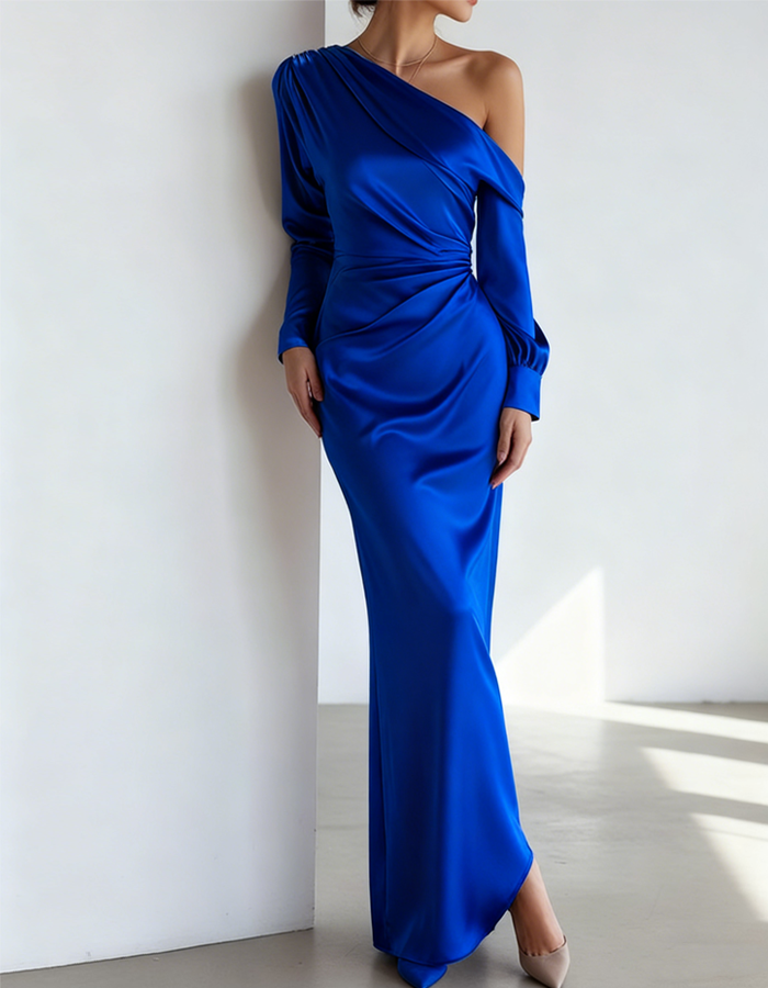 Abito lungo monospalla in satin