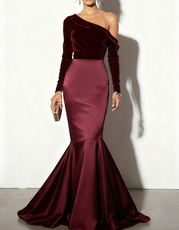 Velvet Off-the-shoulder Maxi Dress