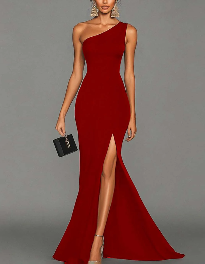 Elegantes asymmetrisches Maxikleid aus Satin