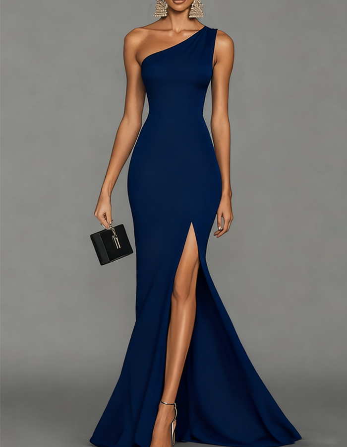 Elegantes asymmetrisches Maxikleid aus Satin