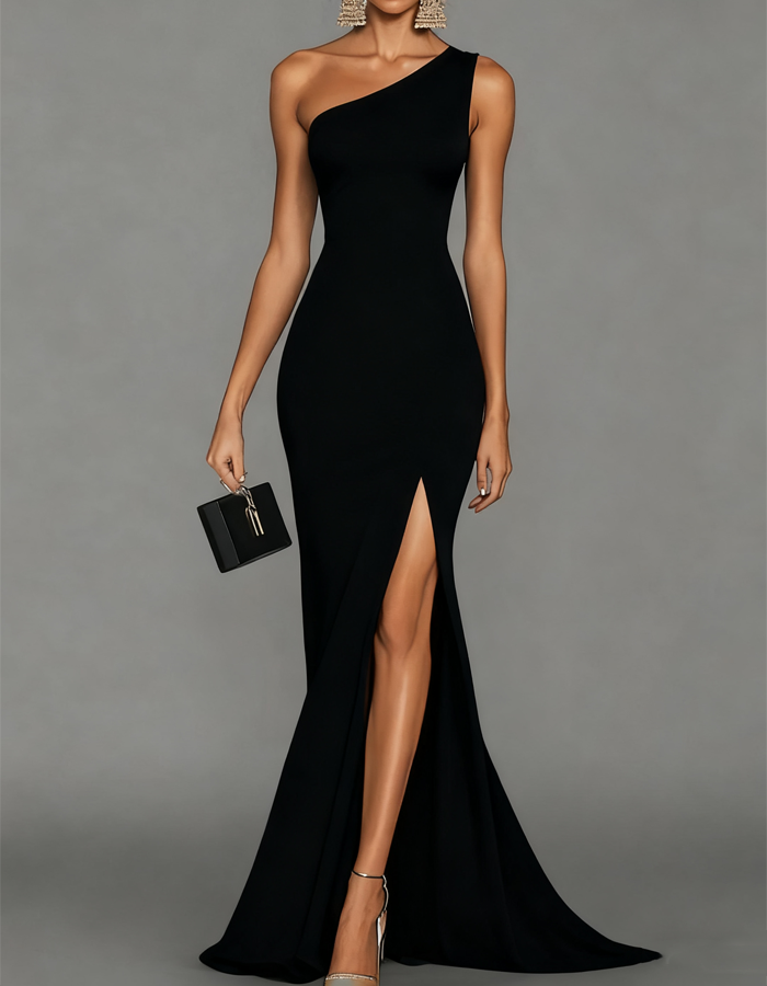 Elegantes asymmetrisches Maxikleid aus Satin
