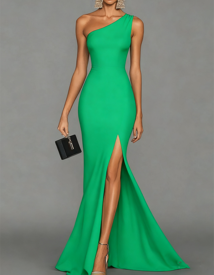 Elegantes asymmetrisches Maxikleid aus Satin