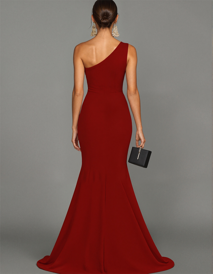 Rochie maxi elegantă asimetrică din satin