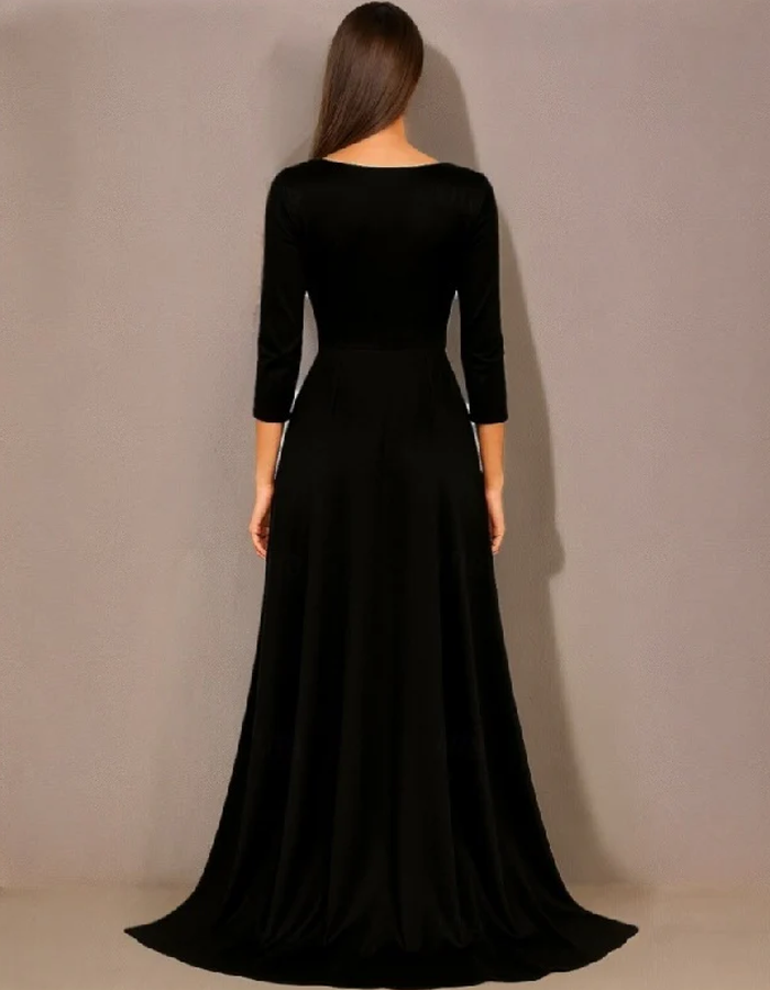 Asymmetrisches Maxikleid in Schwarz und Metallic-Gold