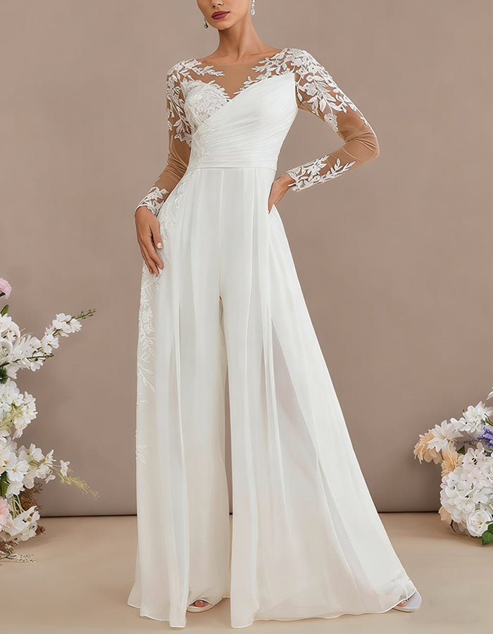 Weißer Spitzen-Chiffon-Overall