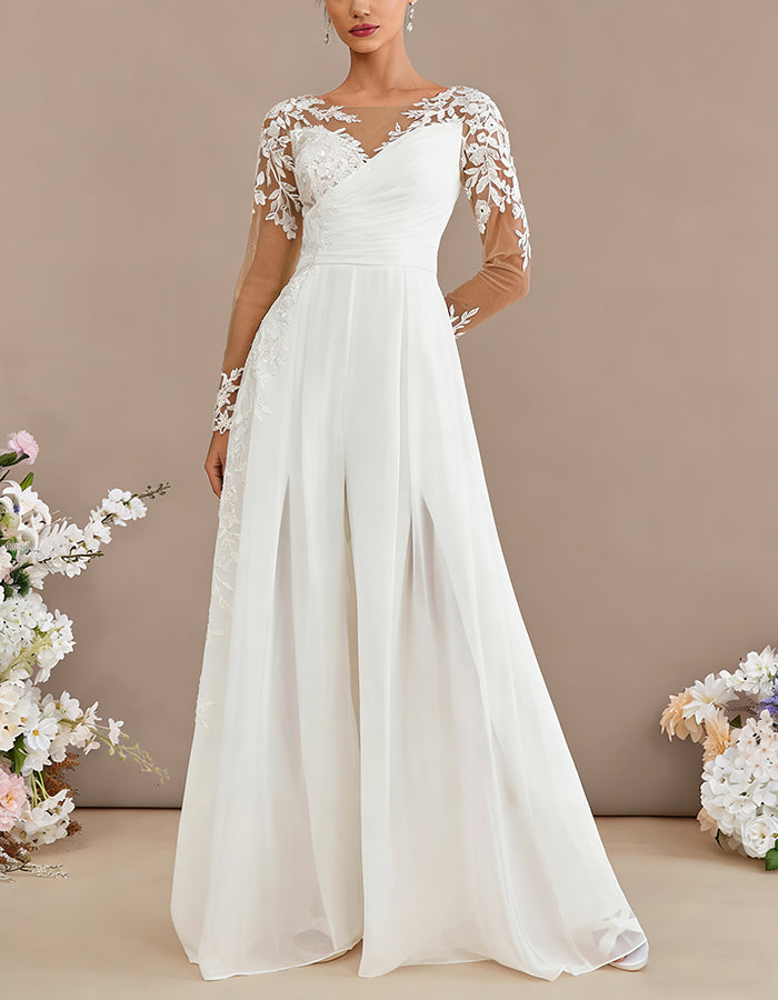 Weißer Spitzen-Chiffon-Overall