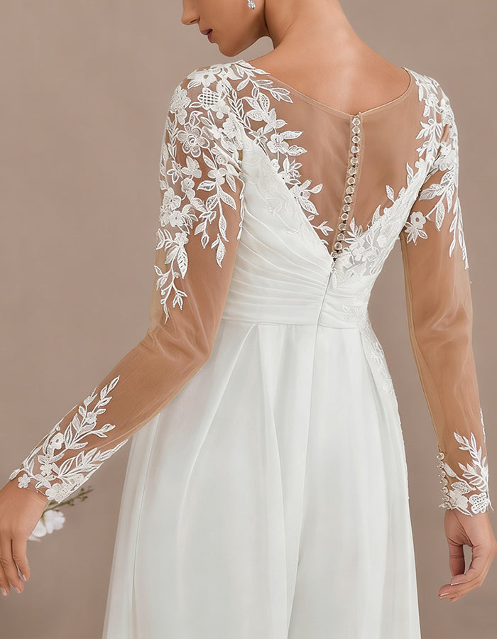 Macacão de Chiffon Branco com Renda