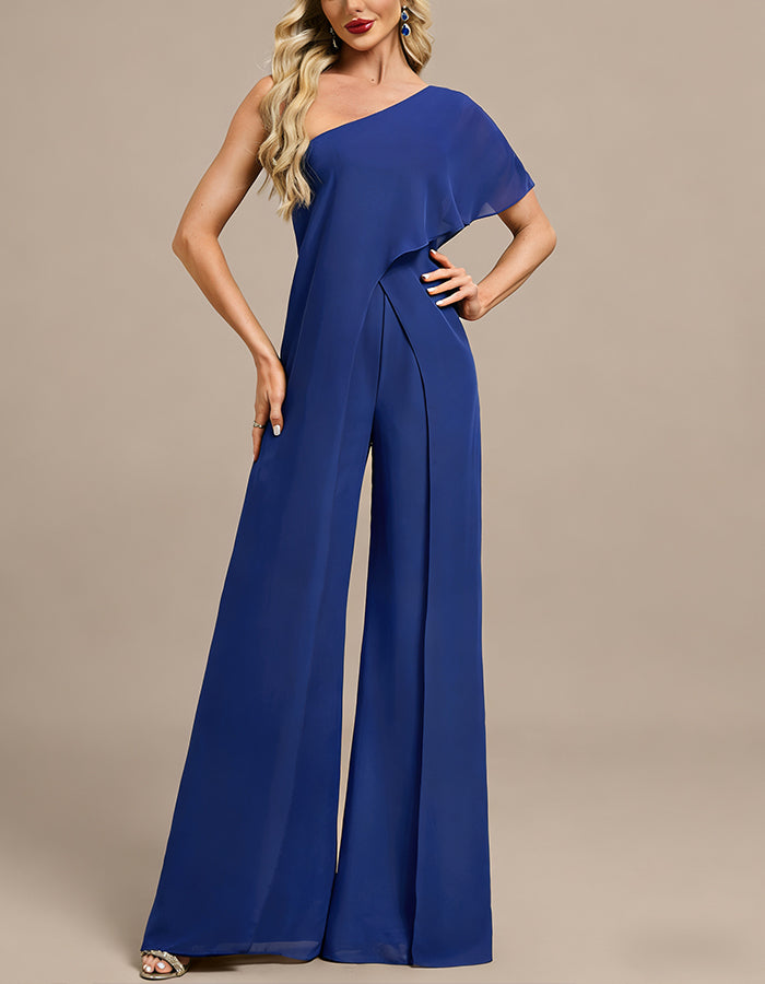 Tuta in chiffon blu reale con una spalla