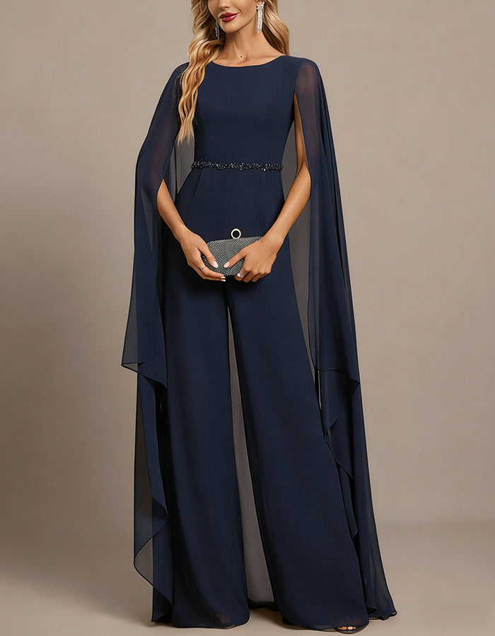 Tuta in chiffon blu reale con una spalla