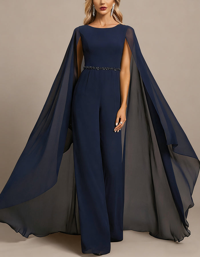 Tuta in chiffon blu reale con una spalla