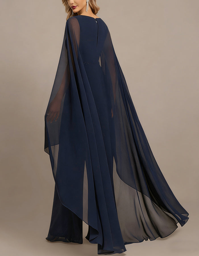 Tuta in chiffon blu reale con una spalla