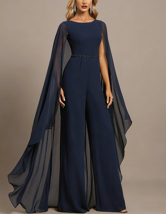 Tuta in chiffon blu reale con una spalla