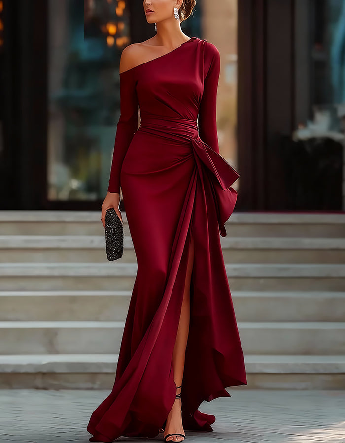 Black Single Shoulder Side Slit Maxi Dress