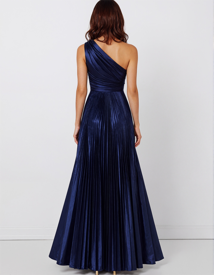 Robe de soirée longue plissée élégante à une épaule