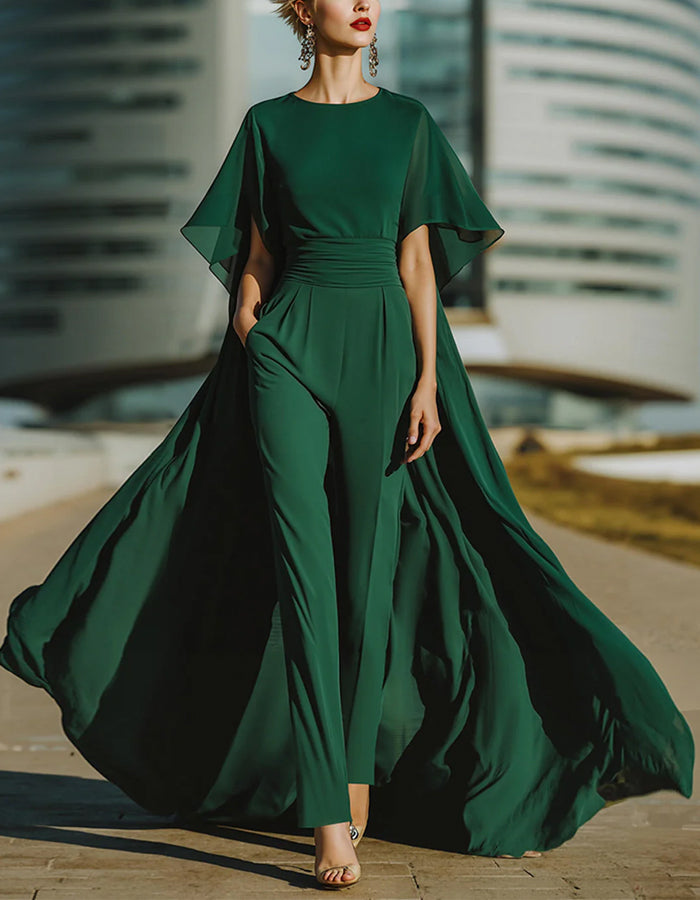 Groene ronde hals chiffon jumpsuit