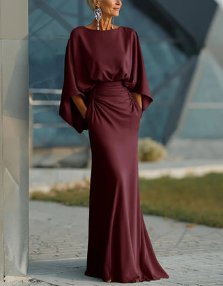 Vestido Maxi de Cor Sólida com Decote Redondo