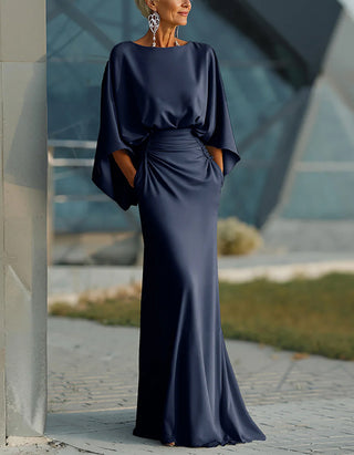 Vestido Maxi de Cor Sólida com Decote Redondo
