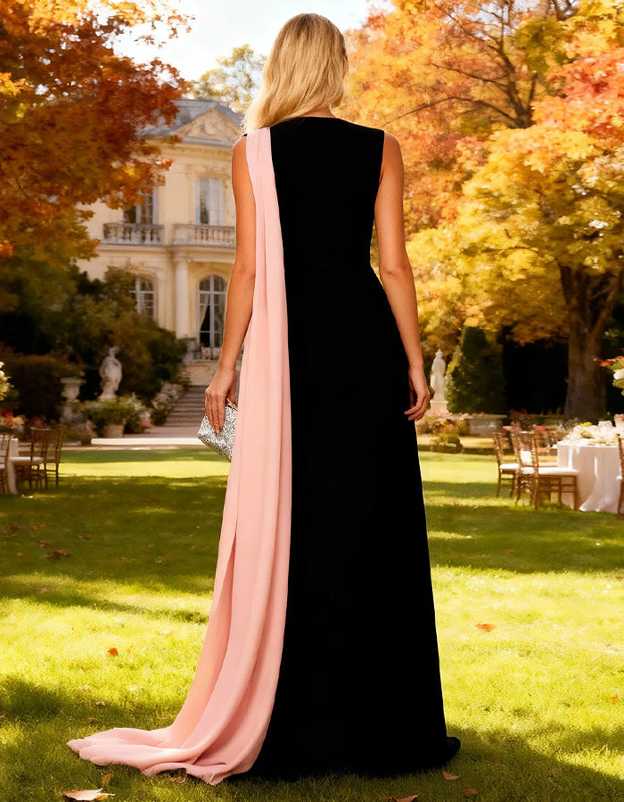 Königsblaues Maxikleid mit Falten und Schalkragen