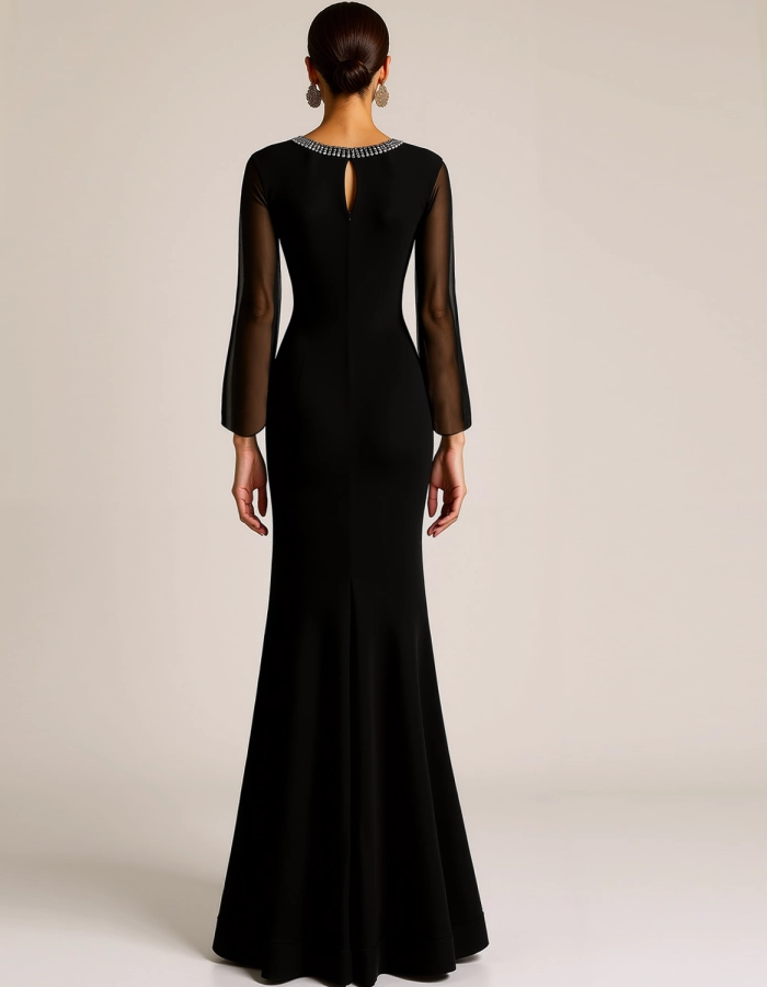 Vestido largo de malla negra