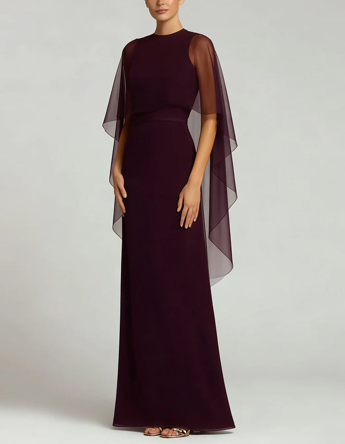 Vestido Maxi Borgonha com Decote Redondo