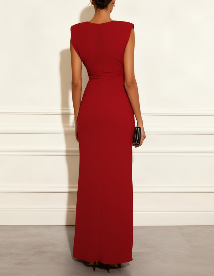 Rotes ärmelloses Maxikleid mit V-Ausschnitt