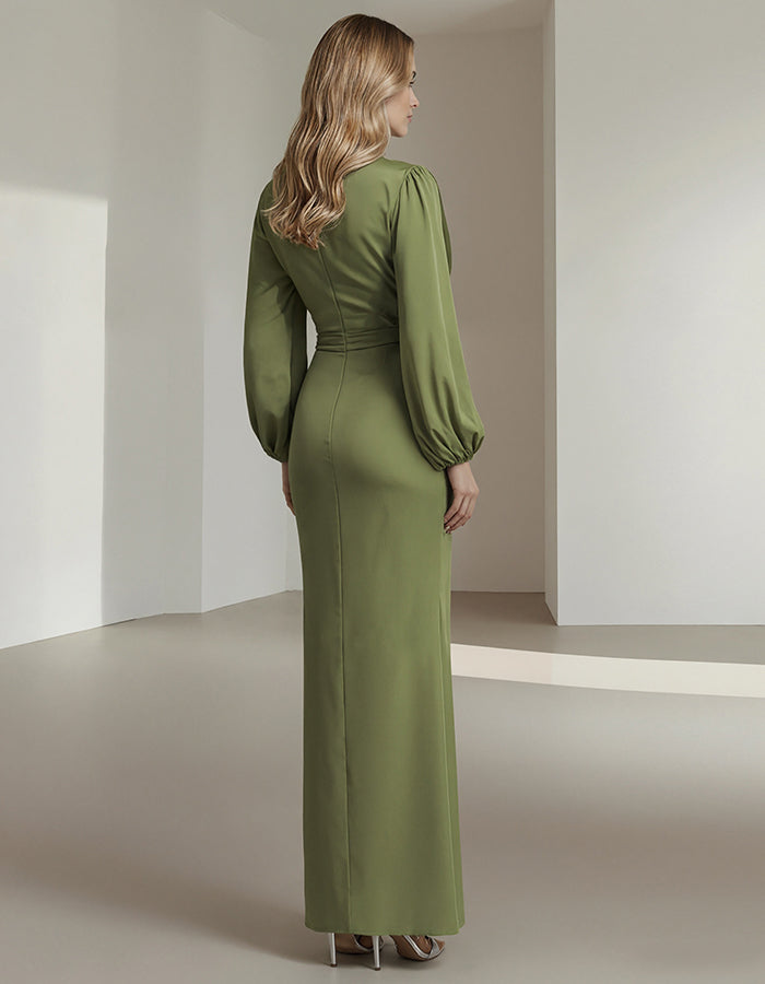 Grünes V-Ausschnitt Chiffon Maxikleid  