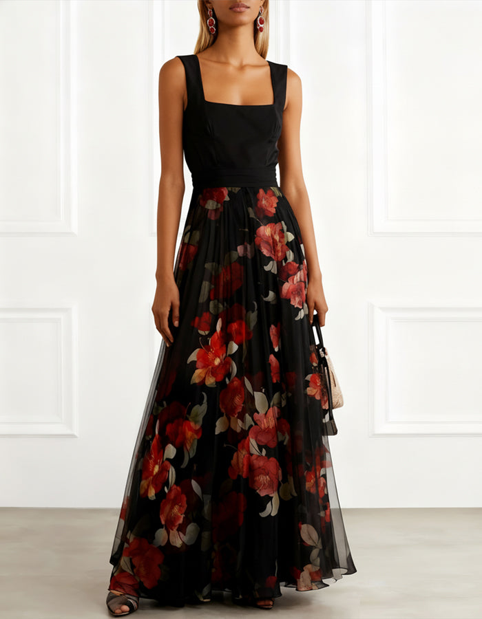 Black Camisole With Print Maxi Dress