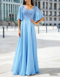 V-neck Solid Color Lace Chiffon Maxi Dress