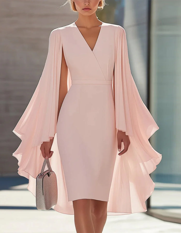 Einfarbiges Kleid mit Taillenschnürung, knielang und im Capestyle.