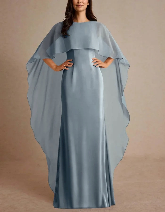 Abito lungo grigio blu in chiffon